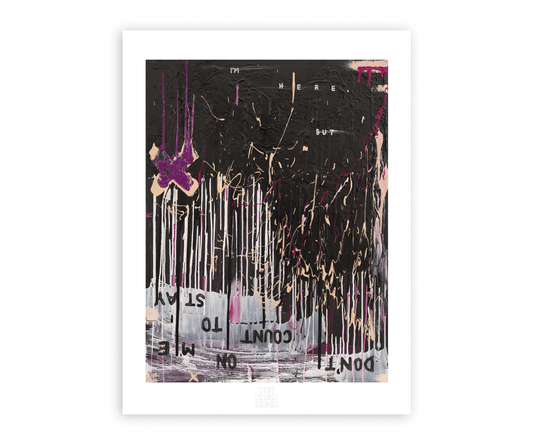 Black abstract wall art print with pink and beige paint details by The Jana Saga.