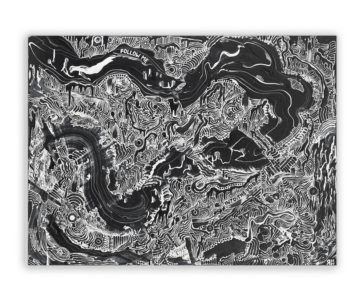 Black and white abstract line artwork ‘Into the Void’ by The Jana Saga.