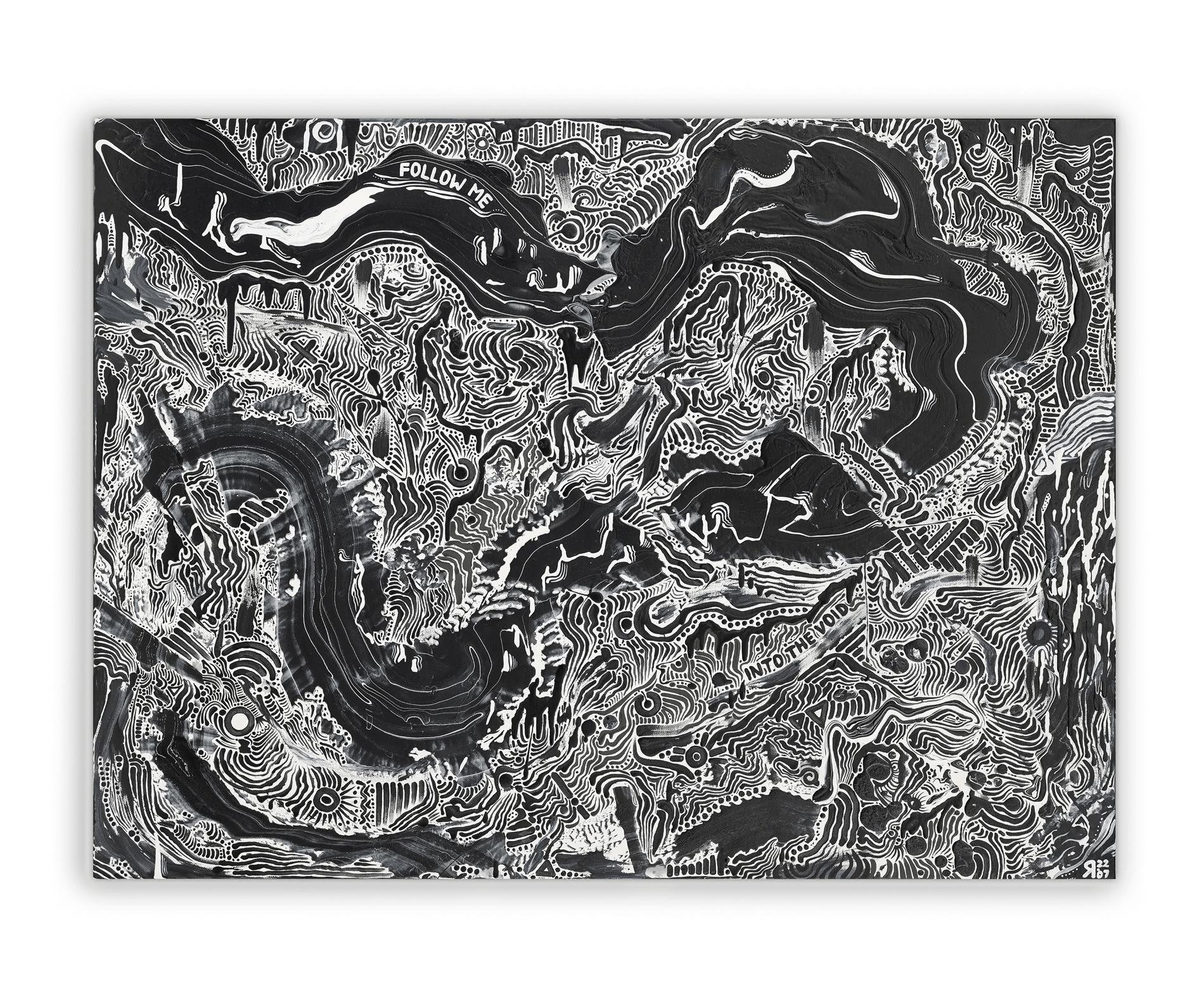 Black and white abstract line artwork ‘Into the Void’ by The Jana Saga.